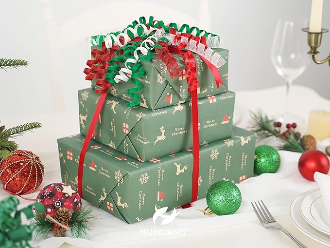 HUIHUANG Christmas Bows for Gift Wrapping Red/White/Green Curly Bows with Self Adhesive & Twist Tie, 7 inch X-mas Ribbon Bow for Presents, Gift Basket, Fall Decor, Party Favors- 6 Counts