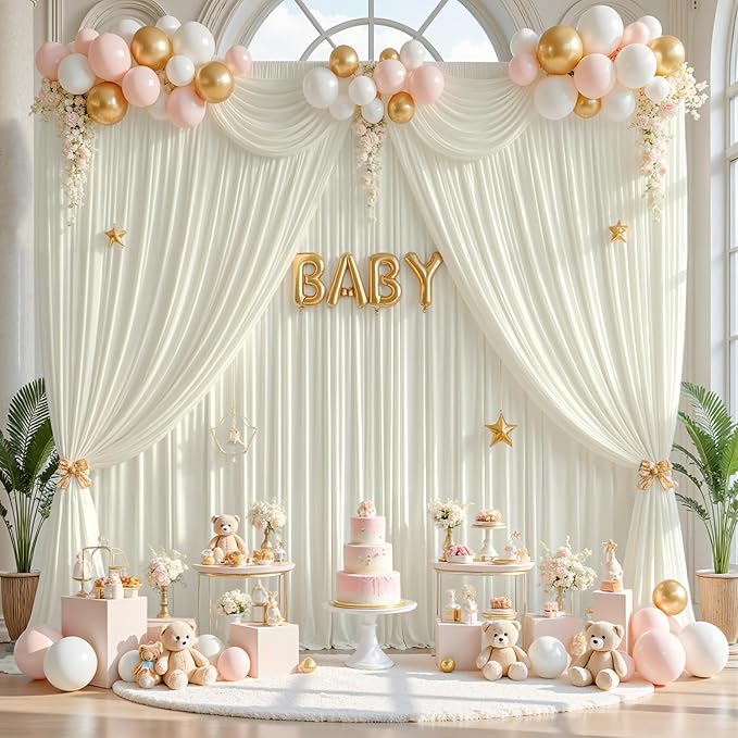 gogoparti 20ft x 12ft Ivory Wrinkle-Free Backdrop Curtain for Wedding Parties, Thick Polyester 4 Panels 5x12ft for Wedding Birthday Baby Shower Halloween Photography Party Background
