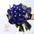 Glitter Roses Bouquet, Shiny Artificial Roses Flowers with Stems DIY Fake Glitter Flowers Bouquet for Valentine's Day, Mother's Day, Anniversary, Graduation, Birthday, Wedding, 24 Roses (Blue)