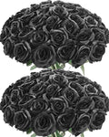50pcs Artificial Roses Flowers in Bulk,Realistic Silk Fake Rose with Long Stem for Wedding Centerpieces Bouquet Party Floral Arrangement Home Decoration(Black)
