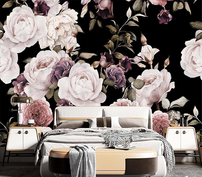 Cliouar-Peony Flowers Wall Mural - Purple Flower Wallpaper, Rose Mural Peel and Stick 160" x 114"