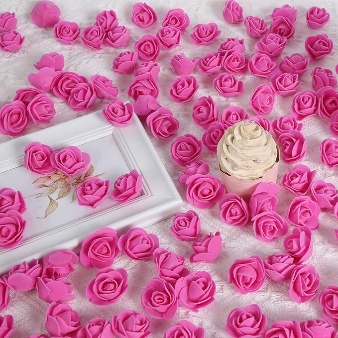 Mini Foam Rose Heads 500PCS Artificial Flower Foam Fake Flower Bulk for DIY Crafts Wedding Bouquets Baby Shower Centerpieces Floral Arrangements Party Tables Home Decorations(Deep Pink)