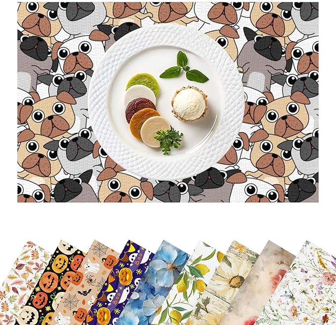 Placemats Set of 4 Waterproof Oilproof Table Mats Cute Puppy Washable Wipeable Heat Resistant Easy to Clean for Indoor Outdoor Party Kitchen Dining Table Decoration 12 * 18in