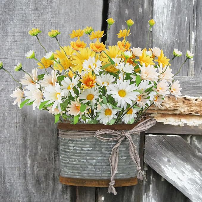 6 Pcs Artificial Daisy Flowers Silk Flower Outdoor UV Resistant Artificial Wildflowers for Decoration Bulk Faux Flowers for Vase Floral Arrangements Home Table Centerpieces Indoor Garden