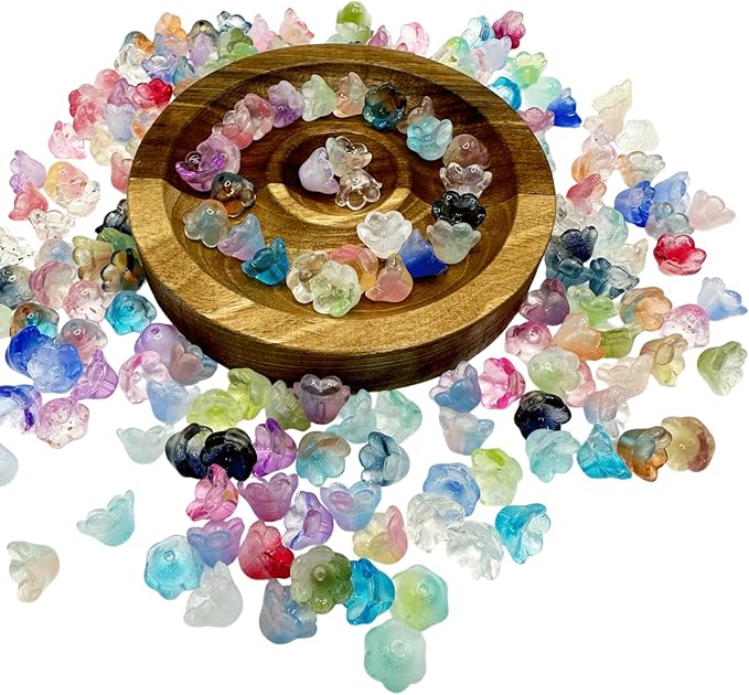 200PCS Bellflower Glass Beads, Gradient Clear Bead for Jewelry Making, Mixed Color Trumpet Flower Beads for Keychains Earrings Bracelets Necklaces Lanyard DIY Handicrafts