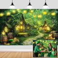 20X10ft St. Patrick's Day Backdrop Magic Enchanted Forest Green House Lucky Irish Shamrock Gold Coins Wonderland Photography Background for Kids Girls Party Decoration Cake Table Photo Booth Props