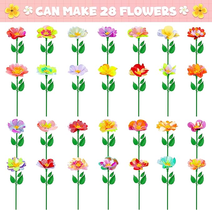 Toyly DIY Fabric Flower Bouquet Toy Accessories with 2 White Vases - Flower Market Toy Fitting Set - Arts & Crafts Toy