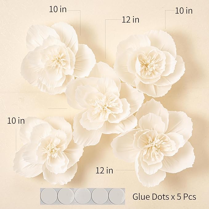 5 Pcs 3D Paper Flower Decoration for Party, Wedding Decoration, Background Wall, Nursery Room Decoration, Bridal Shower, Baby Shower