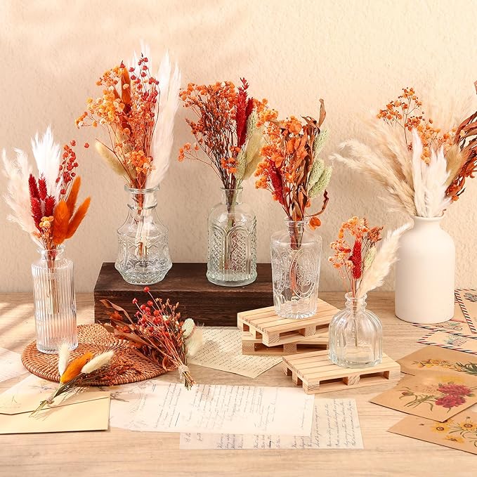 10 Kinds of Dried Flowers for Crafts Burnt Orange Fall Flowers Natural Pampas Grass Bunny Tails Babys Breath Hydrangea with Stems Dry Floral Arrangement for Fall Wedding Autumn Decorations for Home