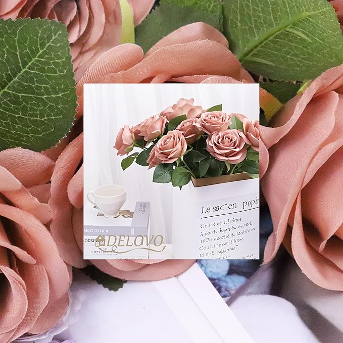 52pcs Dusty Rose Roses Artificial Flowers Fake Flowers Silk Roses with Stems for DIY Wedding Bouquets Bridal Shower Centerpieces Arrangements Party Decorations