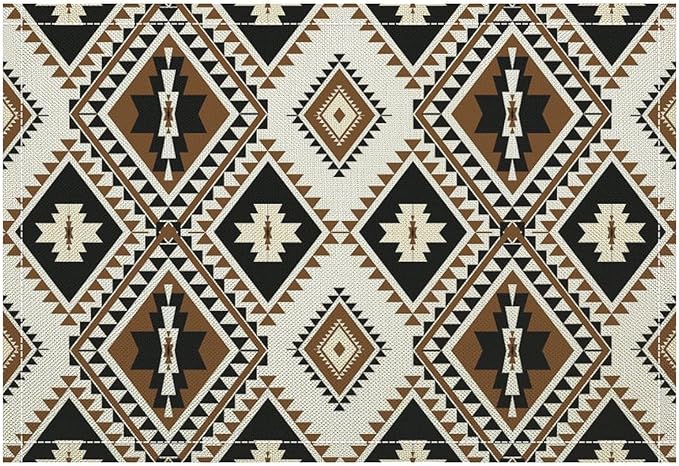 Aztec Placemats Set of 4 American Native Tribal Abstract Geometric Art Printed Dining Table Mats for Restaurant Home Kitchen Holiday Decor 12x18in