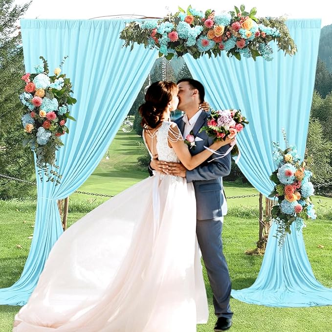 10 x 10 Feet Light Blue A Backdrop Curtain for Partie, Background Curtains for Photoshoot, Birthday, Wedding, Halloween, Thanksgiving, Christmas, New Year Party Decorations 5Ft x 10Ft, 2 Panels