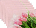 Glitter Pink Tulip Flower Placemats Set of 6, Placemats 12x18 Inch Waterproof Non-Slip Washable Table Mats for Kitchen Dining Party Table Decor,Set of 6
