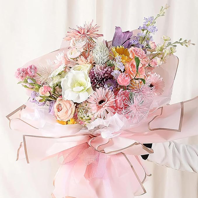 FUHITIM 20 Sheets Flower Wrapping Paper - Waterproof Floral Bouquet Packaging Paper for DIY Crafts，Florist Supplies Packaging Paper for Wedding Birthday Gift(Pink)