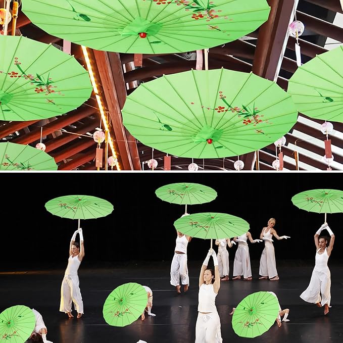 33" Green Flower Silk Cloth Decoration Handmade Parasol Umbrella Chinese Japanese Asian DIY Art Dance Classical Umbrella for Wedding Parties Photography Costumes Cosplay (Green)