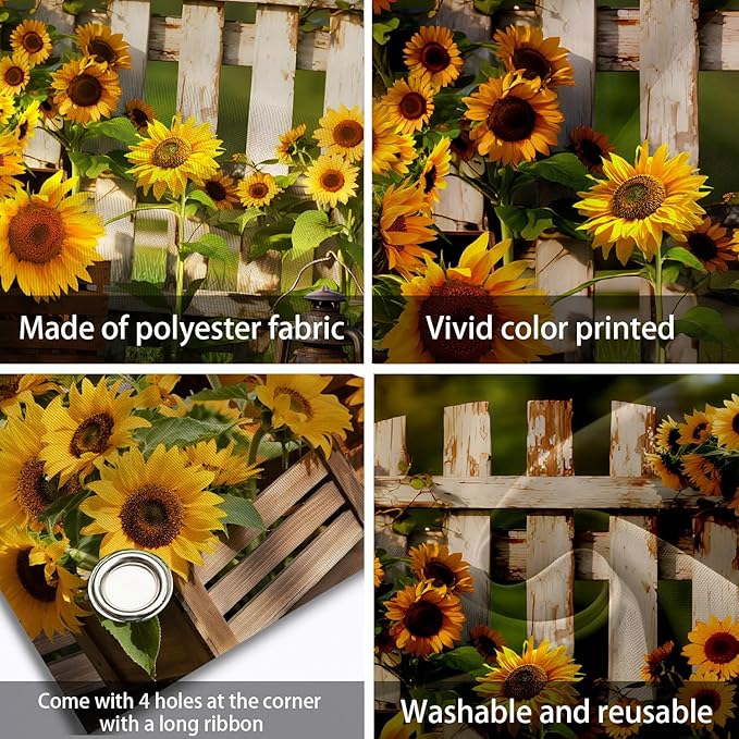 Rustic Sunflowers Backdrop Rustic Wooden Fence Sunflower Floral Photography Background for for Girls Woman Garden Party Banner Decoraitons Portrait Photo Booth Studio Props 9x6ft FU041DX