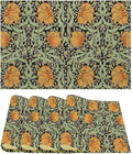 William Morris Placemats Farmhouse Sage Green Orange Vintage Floral Art Printed Dining Table Mats Set of 4 for Home Kitchen Holiday Picnic Party Decoration 12x18in