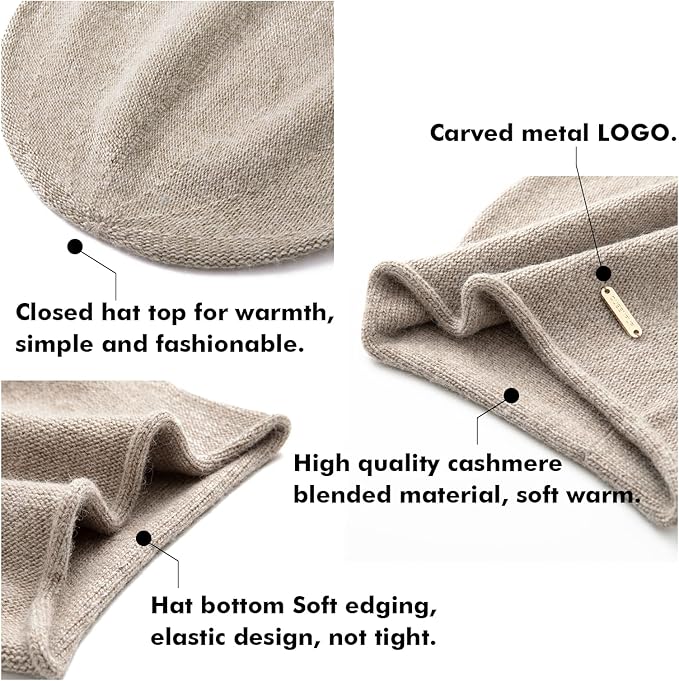 QUEENFUR Knit Slouchy Beanie Hats for Women Cashmere Ski Cap Knitted Wool Soft Warm Winter Hat