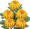 Hollyone 5Pcs Fake Mums Flowers Yellow Artificial Chrysanthemum Flowers Silk 22.8inch Long Stem Floral Arrangements Bouquets Faux Spider Mum Flower Pincushion Flower Bush Spring Home Decor