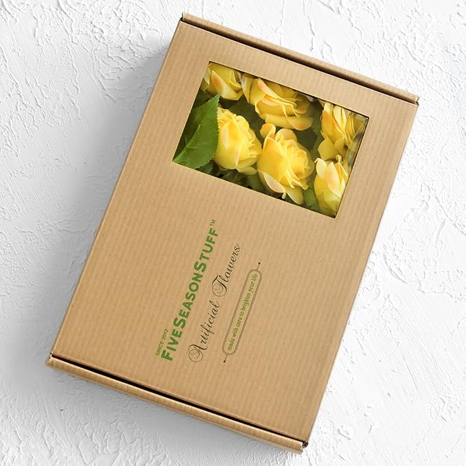 FiveSeasonStuff Fake Roses Wedding Flowers Real Touch Silk Apricot Orange Artificial Flowers 12 Stems