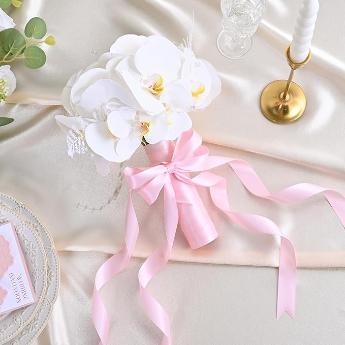 Pearl Pink Double Face Satin Ribbon 1 inch X 50 Yards Spool Bright Colors Very Suitable for Weddings Gift Package Wrapping Dancer Wand Sewing Party Hair Bow Invitation Decorations and More