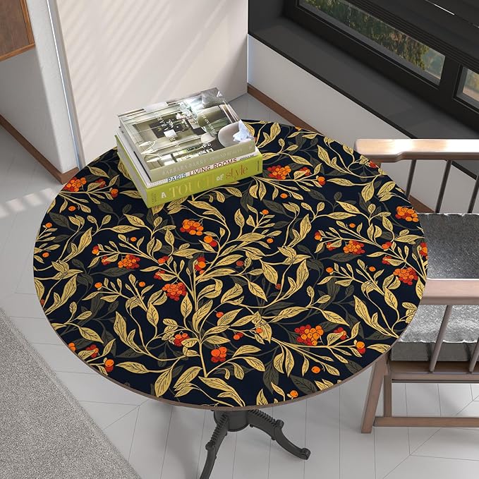 Dark Floral Wallpaper Peel Stick, Vintage Botanical Removable Contact Paper Stick on Cubicle Drawer Cabinet, Self-Adhesive Vinyl Leaf Fruit Wall Paper Black Yellow Gold Orange 17.5In x 9.8Ft