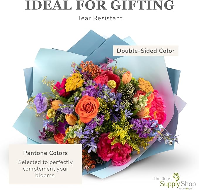 the florist Supply 20 Sheets Premium Flower Wrapping Paper | Waterproof Flower Wrapping Paper for Bouquets | Double Sided Floral Bouquet Sheets | DIY Gifts Colorblend Celtic Blue