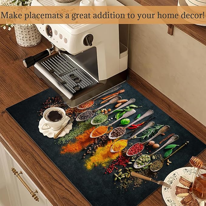 Cooking Herbs Spices Placemats Set of 6 Place Mats for Kitchen Table Washable Farmhouse Linen Table Mats Dining Decoration 12x18 Inch