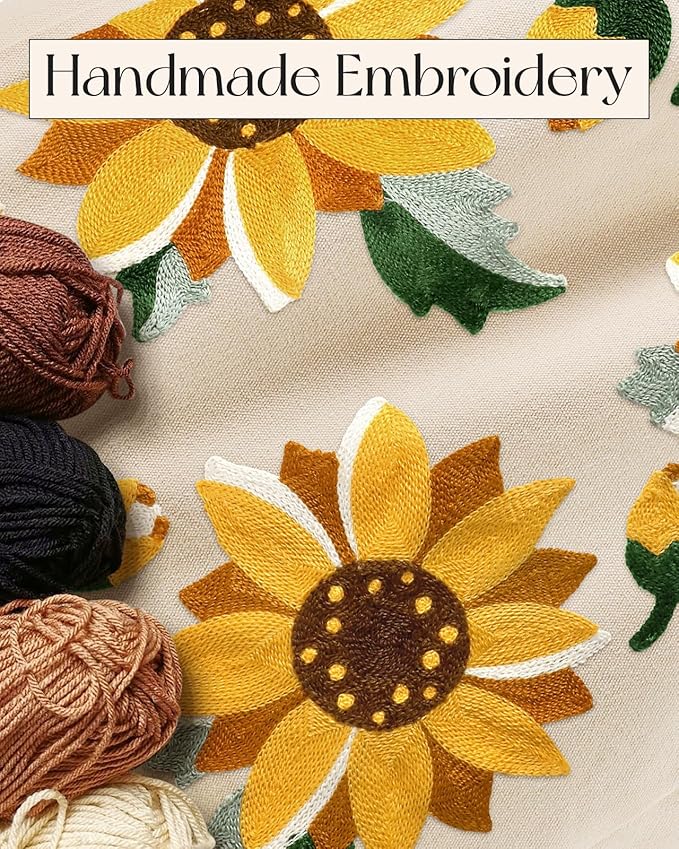 Aesthetic Embroidery Tote Bag for Women - Reusable Canvas Cute Shoulder Bag for Shopping, Grocery, Work, Book