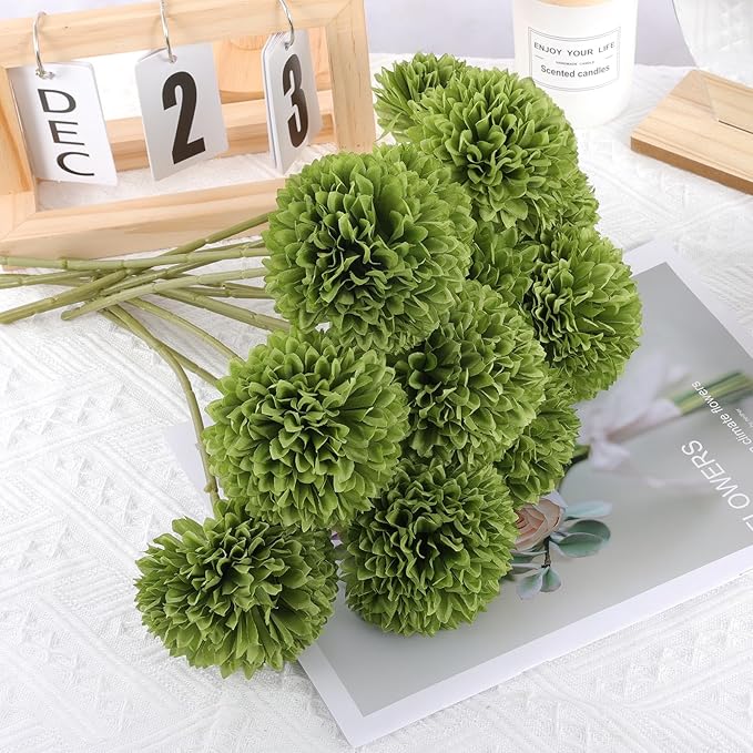12 Pcs Artificial Chrysanthemums Flowers Green Flowers Silk Fake Mums Flowers for St Patricks Day Outdoor Wedding Table Centerpiece Home Decor (12, Green)