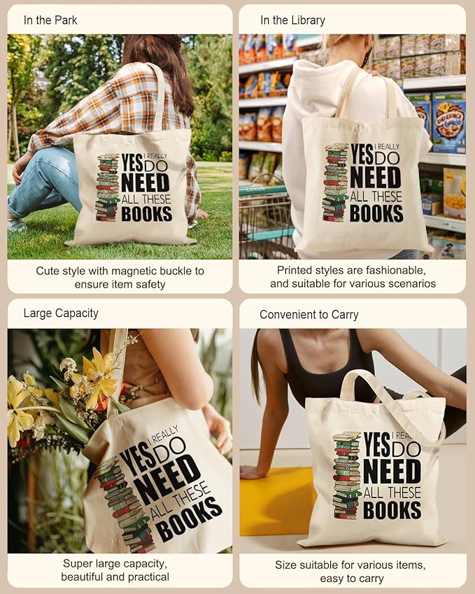 Aesthetic Tote Bag for Women- with Magnetic Buckle and Zipper Inner Pocket Cloth Cotton Canvas Tote Bags
