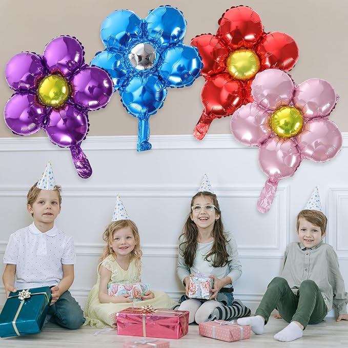 Uonlytech 12pcs Aluminum Film Flower Balloons Assorted Metallic Colors Party Decorations for Birthday Wedding Festival Tear-resistant Foil Balloons for Backdrop and Layout Props
