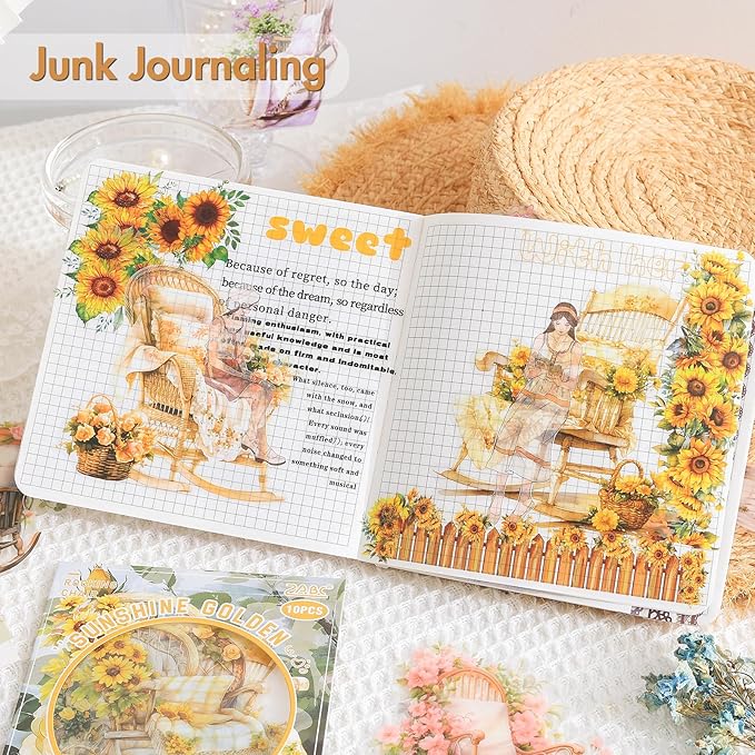 Rocking Chair Junk Journal Stickers – 60PCS Large Transparent Decal Scrapbook Stickers for Scrapbooking, Journaling & Cottagecore Aesthetic Projects