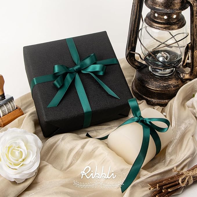 Ribbli Hunter Green Satin Ribbon Double Faced Satin 1/2 inch x Continuous 50 Yards-Dark Green Ribbon for Gift Wrapping Crafts Wedding Decoration Bows Bouquet Floral Arrangement
