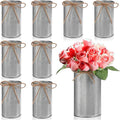 Domensi 5.91 in High Farmhouse Vase Decor Galvanized Metal Flower Vase with Twine Bow Vintage Rustic Tin Flower Buckets for Artificial Floral Table Container DIY(Iron Color,8 Pcs)