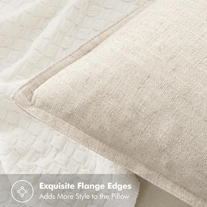 MIULEE Decorative Linen Euro Sham Pillow Covers 24x24 Natural Beige Boho Farmhouse Neutral Christmas Couch Throw Pillows for Bed Pack of 2 Accent Modern Pillowcase Sofa Livingroom Home Decor