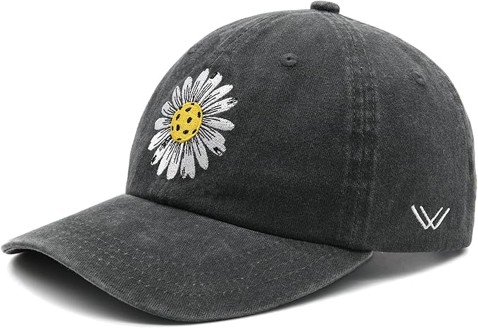 Waldeal Pickleball Hat for Women, Ajustable Embroidered Daisy Washed Denim Baseball Cap