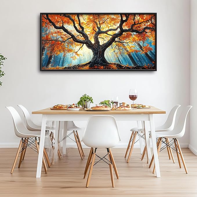 Extra Large Tree of Life Framed Wall Art for Living Room,Fall Autumn Forest Sunrise Landscape Pictures Wall Decor,Nature Canvas Print Painting Modern Artwork Bedroom Office Bathroom 60L x 30W