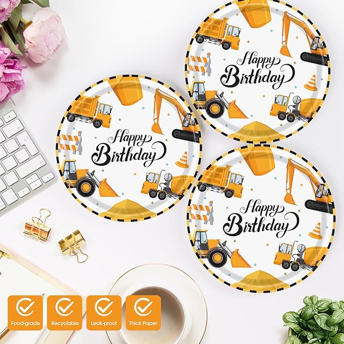 40 Pcs Construction Plates and Napkins Party Supplies, Construction Birthday Party Decorations Disposable Paper Plates and Napkins Tableware Set for Kids Boys Birthday Party Serves 20