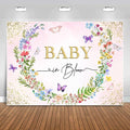Sensfun Baby in Bloom Backdrop Banner Girls Wildflower Baby Shower Decorations,Pink Floral Butterfly Gold Glitter Photography Background for Wildflowe Baby Shower Newborn Party Photo Booth Props 5x3ft
