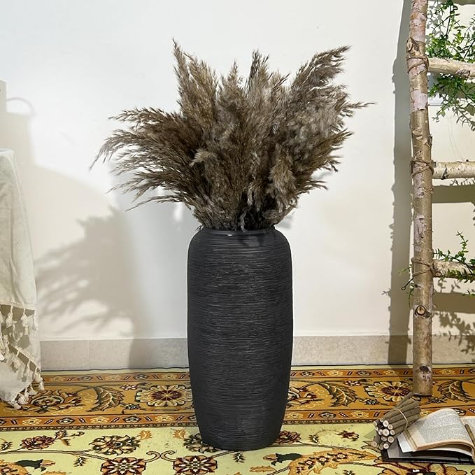 Large Rustic Ceramic Black Vase,15.7 Inch Tall Pottery Farmhouse Decor Floor Vase Vintage Flower Vases for Home Living Room Entryway Table Centerpiece Decor,Terracotta Vases,Wedding Gift