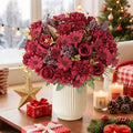 Dremisland Artificial Christmas Flowers Like Real Artificial Bouquet 2 Packs Silk Artificial Roses Bouquet with Daisy Chrysanthemum Burgundy Flowers for Christmas Centerpiece Table Home Decor