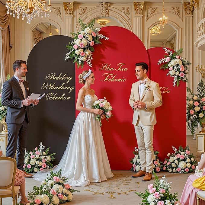 Black and Red Arch Backdrop Cover 8FT 7.2FT 6.6FT Arch Covers Stretchy Backdrop Set of 3, Wedding Arch Cover Spandex Fitted Double-Color Fabric Arch Covers for Party Baby Shower Birthday Decoration
