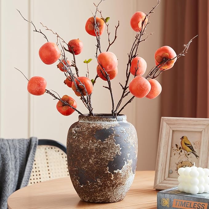 Smiletag Rustic Vase for Home Decor, Farmhouse Terracotta Vases, Stone Vases, Large Vases for Living Room Decor, Rustic Flower Vase Decoration for Living Room