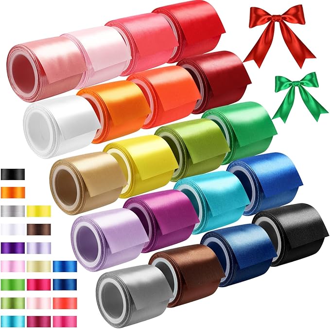 Unittype 20 Colors Rainbow Satin Ribbon 2 Inch 200 Yard Solid Fabric Ribbons 20 Rolls Satin Ribbons for Gift Wrapping Bows Crafts DIY Flower Bouquet Wedding Decor Christmas