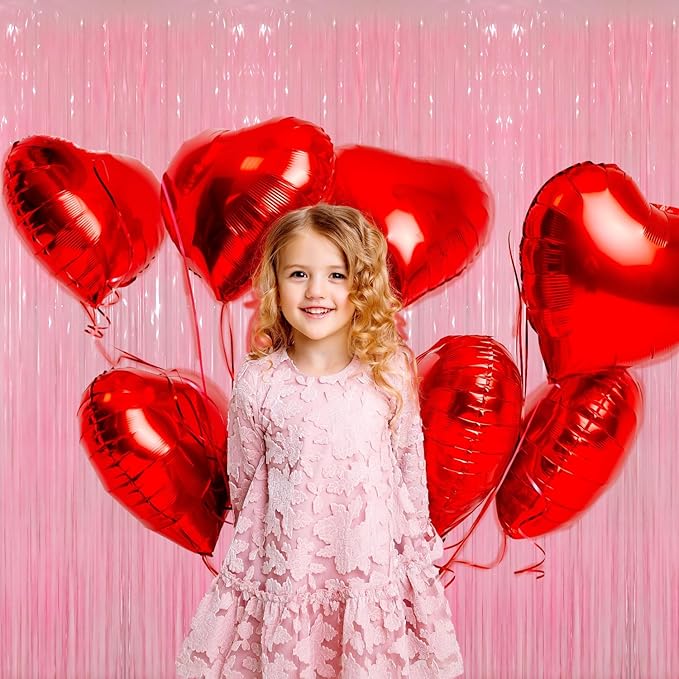 GOER 6.4 ft x 8.2 ft Foil Fringe Curtains Party Photo Backdrop Party Streamers for Birthday,Graduation,New Year Eve Decorations Wedding Decor(2 Packs,Candy Pink)