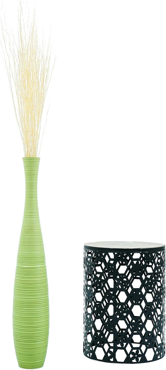 Leewadee Large Floor Vase – Handmade Flower Holder Made of Wood, Sophisticated Tall Vase for Decorative Branches, Pampas Grass and Dried Flowers, 36 inches, Green