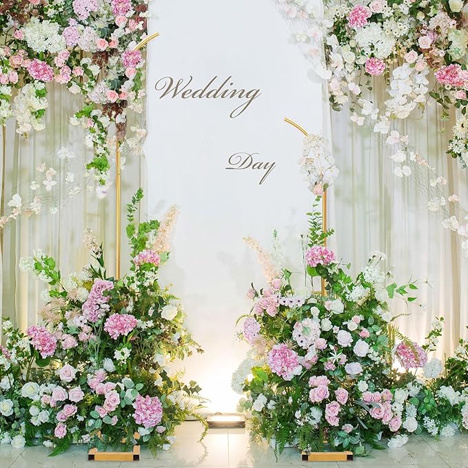 Metal Arch Backdrop Stand, Gold Curved Top Wedding Arch Set of 2 (7.5FT/6.2FT) Wedding Arches Frames for Ceremony, Baby Shower,Birthday Party, Anniversary Graduation Decorations