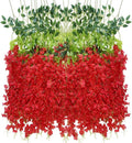 Artificial Wisteria Hanging Flowers Fake Wisteria Flower Garland Silk Vines Rattan Decor for Home Wedding Arch Wall Garden Greenery Bedroom Outdoor Office Party Decoration(24, Red)
