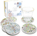 AD Set of 6 Coasters for Drinks Absorbing Round Ceramic Stone Coaster with Cork Base Tabletop Protection Mat for Mugs and Cups,Office,Kitchen (Bontanicals)